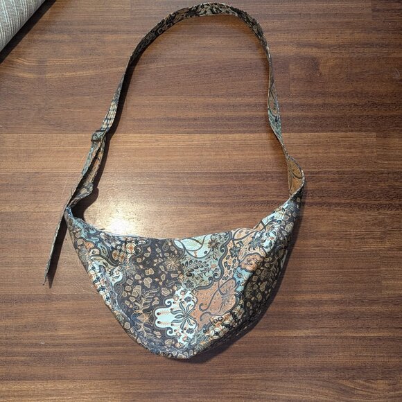 HOMEMADE CROSSBODY BAG-BEAUTIFUL EXOTIC FABRIC-BROWNS/TANS/SAGE-UNUSED - Picture 3 of 11
